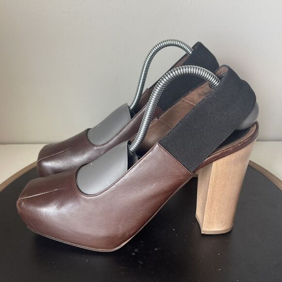 Marni Pumps Women's Leather Square Toe Platform Brown Size‎ 39.5 US 9 - Picture 5 of 13
